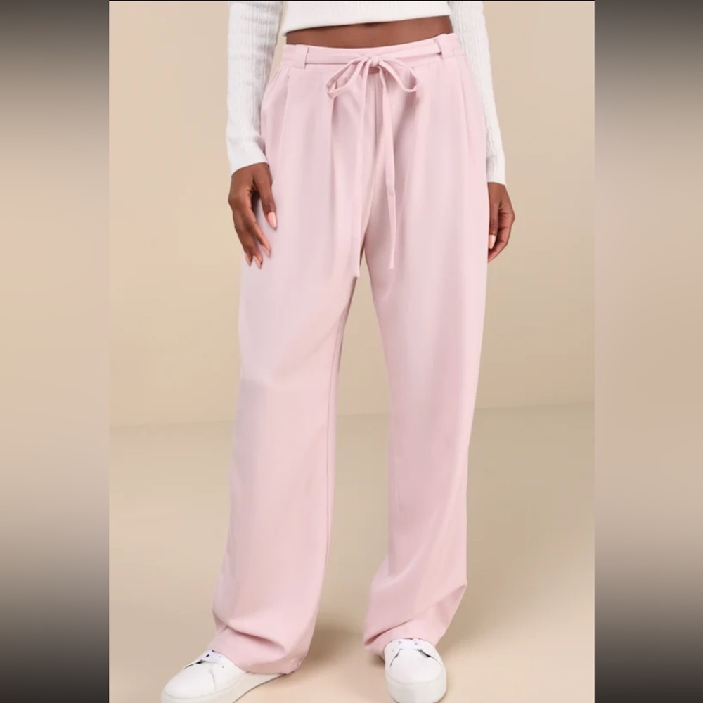 Lulu's Women's Pink Twill Wide-Leg Pants - Picture 3 of 6